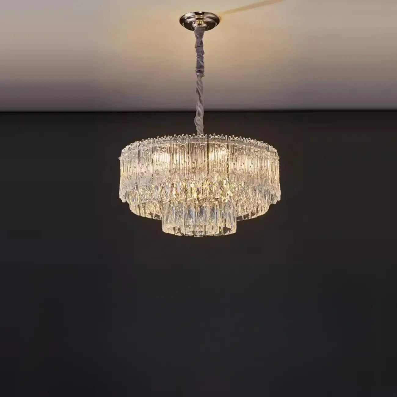 Lustre moderne de luxe en cristal à plusieurs niveaux, réglable