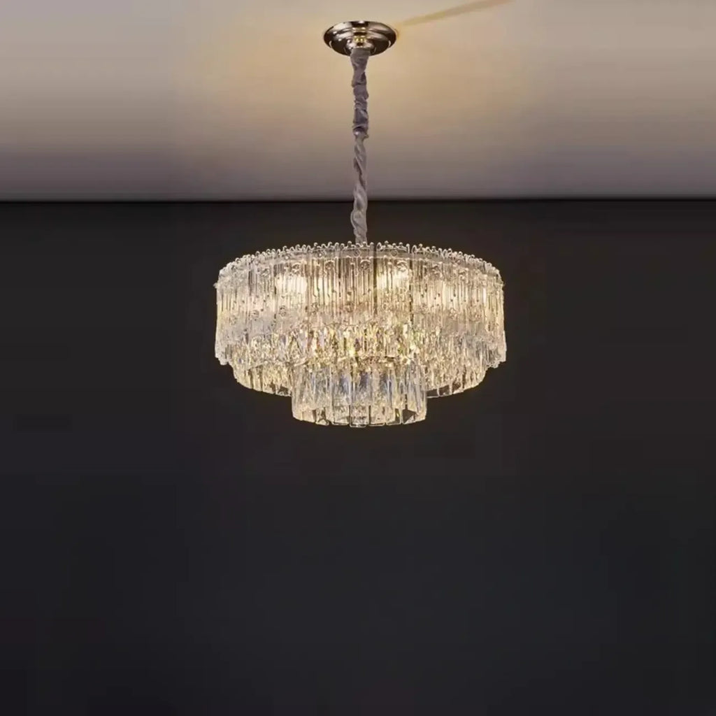 Lustre moderne de luxe en cristal à plusieurs niveaux, réglable