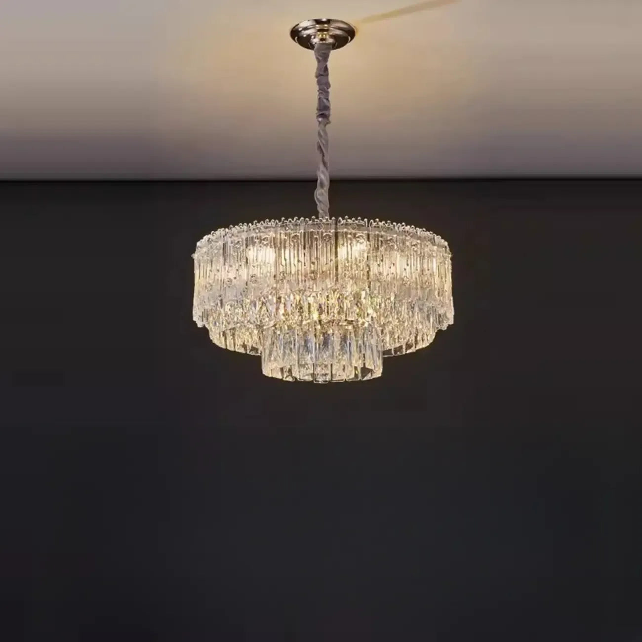 Lustre moderne de luxe en cristal à plusieurs niveaux, réglable