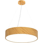 Lustre moderne circulaire en bois avec LED et hauteur réglable