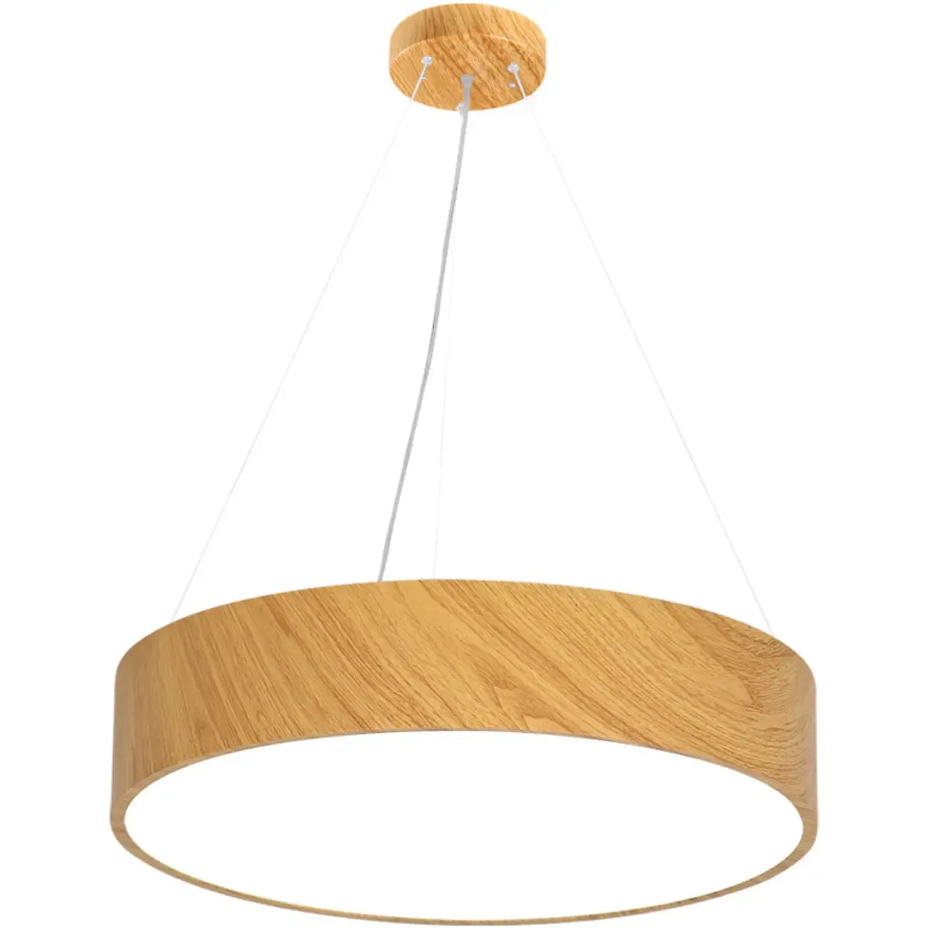 Lustre moderne circulaire en bois avec LED et hauteur réglable