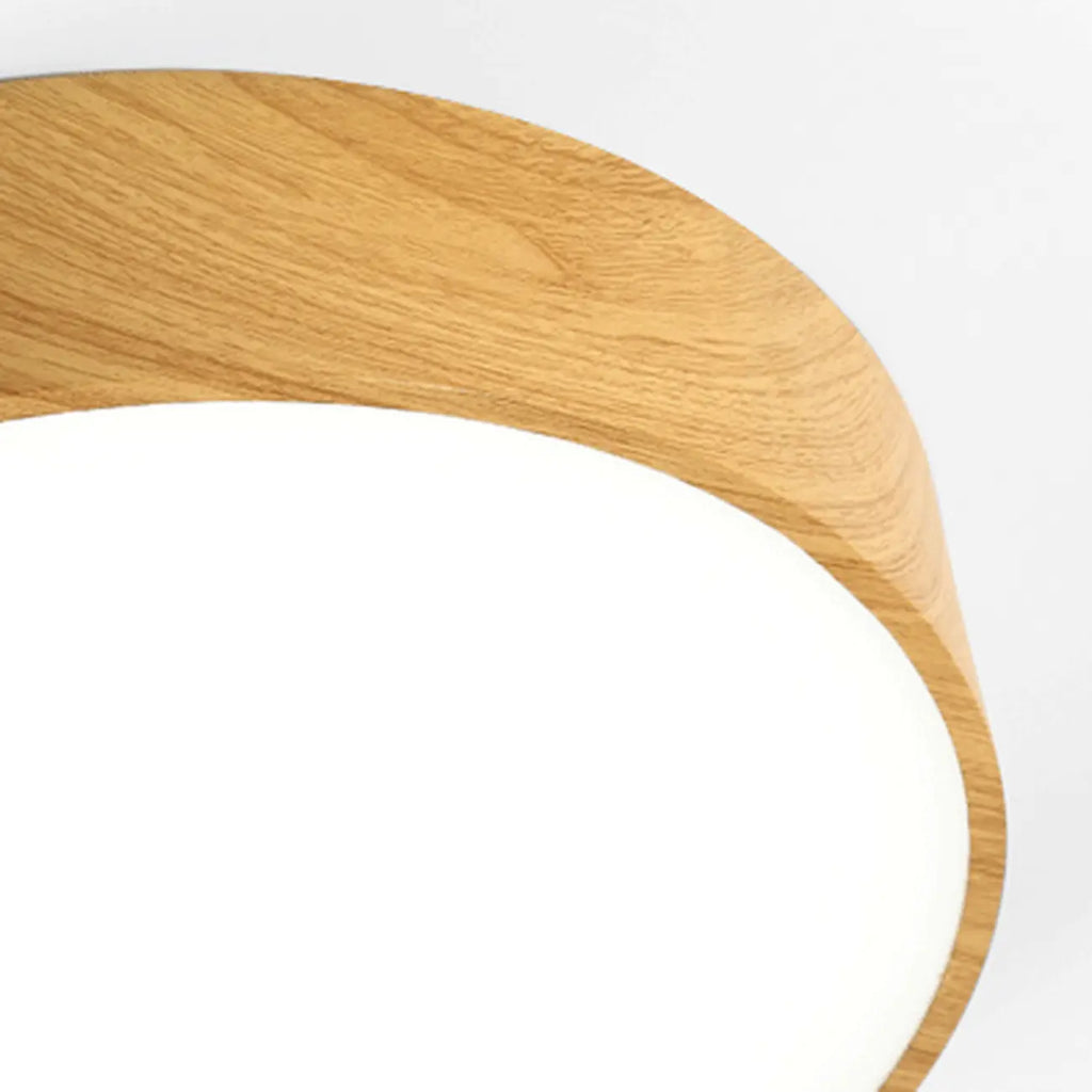 Lustre moderne circulaire en bois avec LED et hauteur réglable