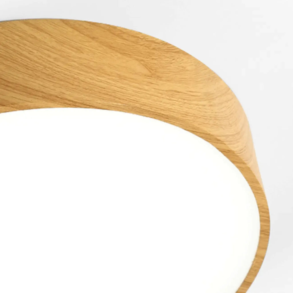Lustre moderne circulaire en bois avec LED et hauteur réglable