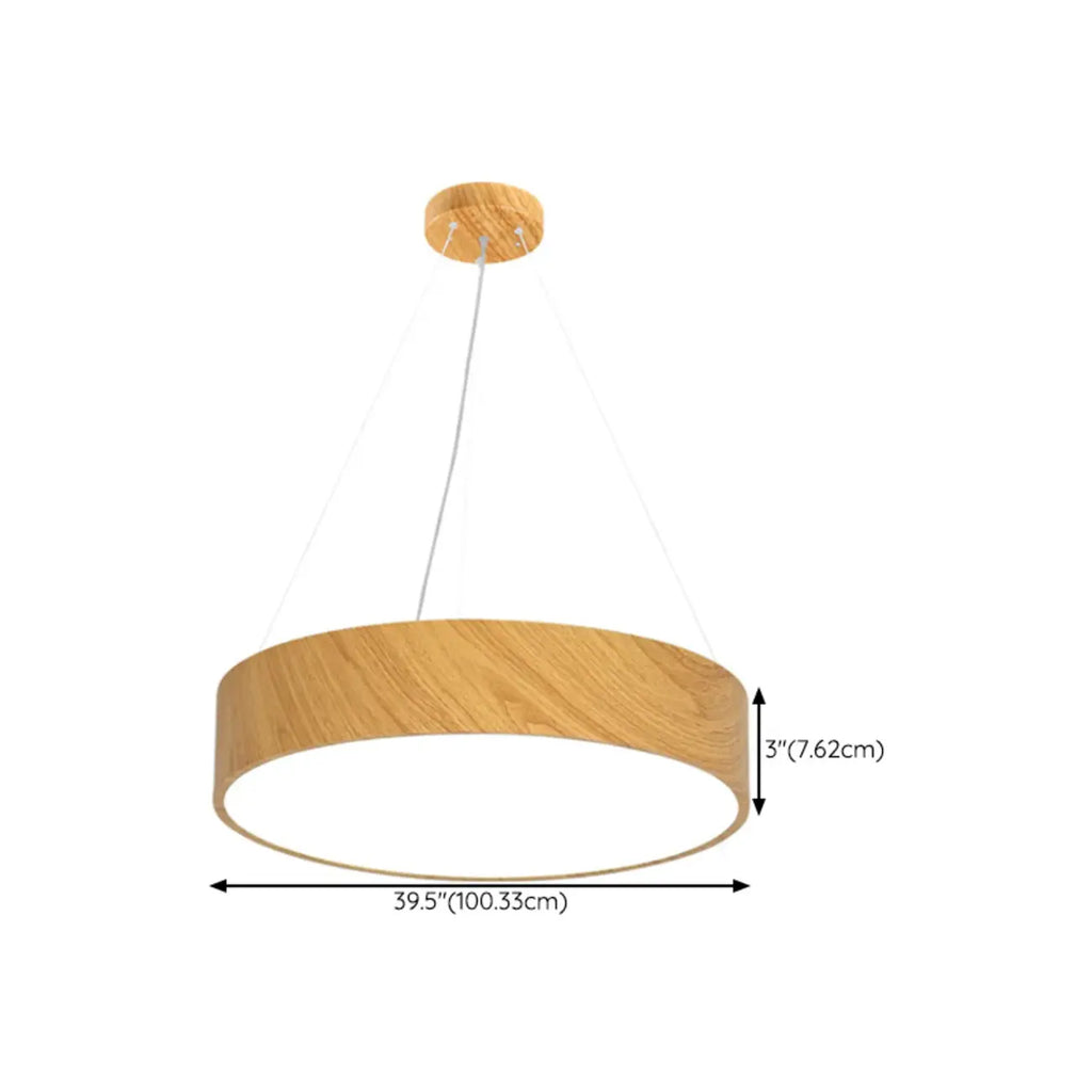 Lustre moderne circulaire en bois avec LED et hauteur réglable