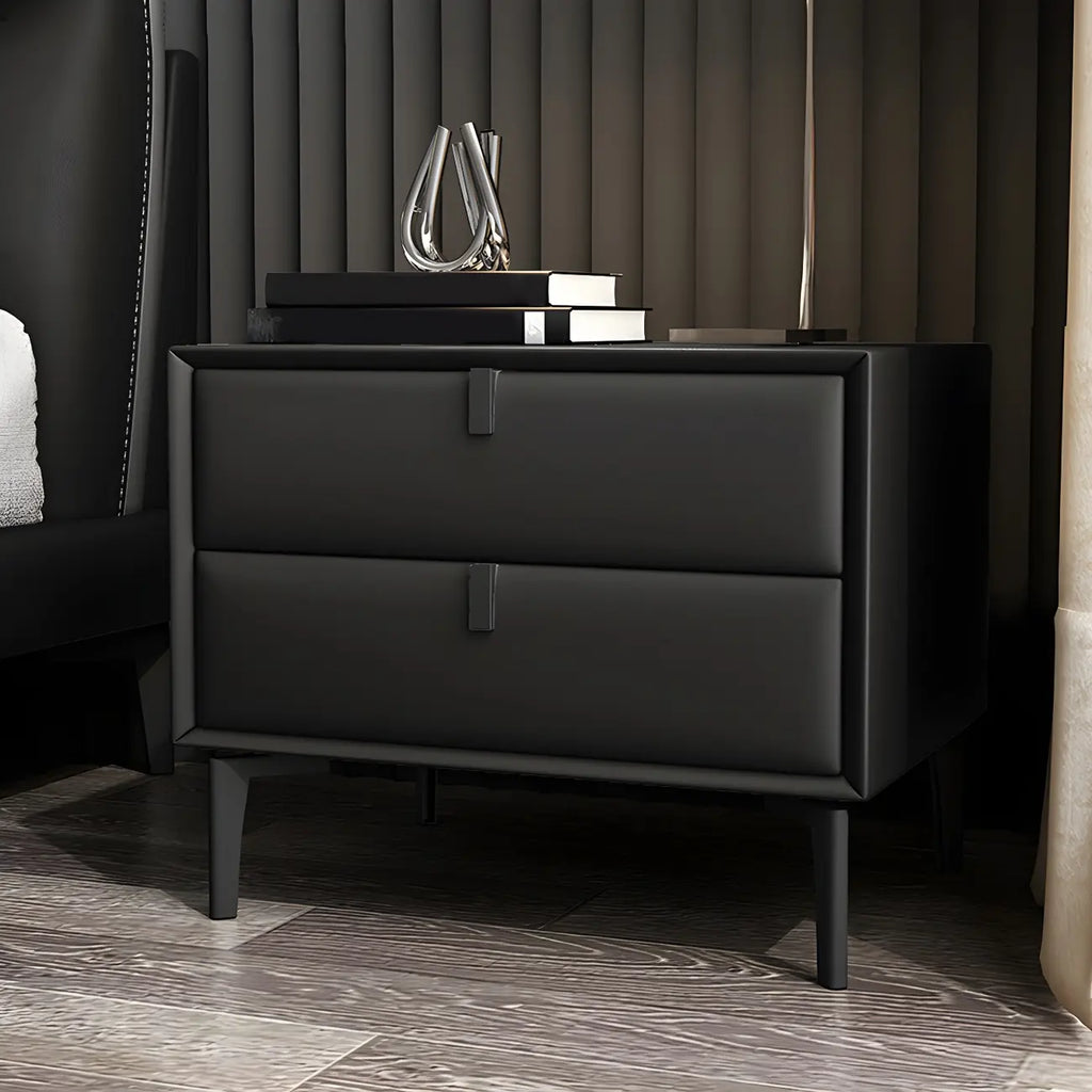 Table de chevet moderne en cuir noir avec tiroirs