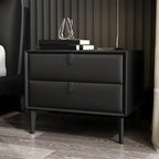 Table de chevet moderne en cuir noir avec tiroirs