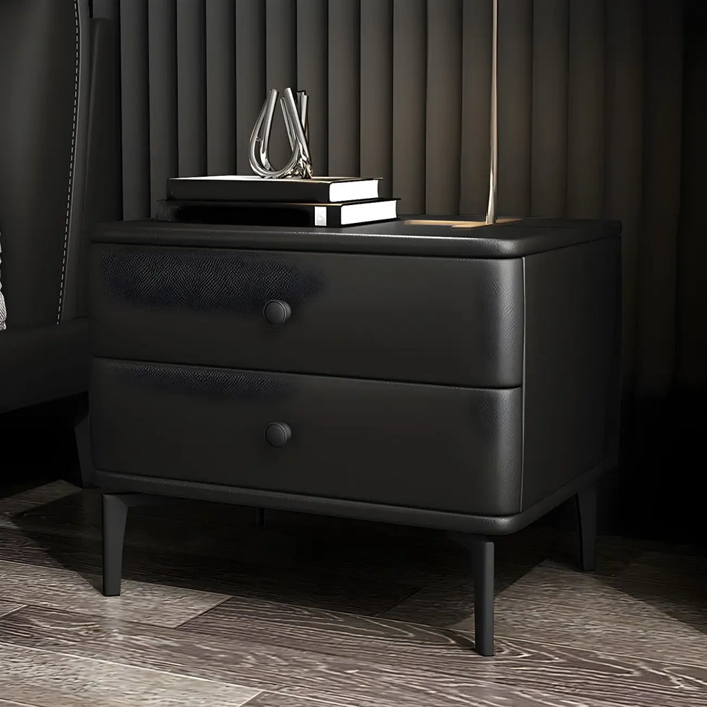 Table de chevet moderne en cuir noir avec tiroirs