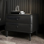 Table de chevet moderne en cuir noir avec tiroirs