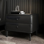 Table de chevet moderne en cuir noir avec tiroirs
