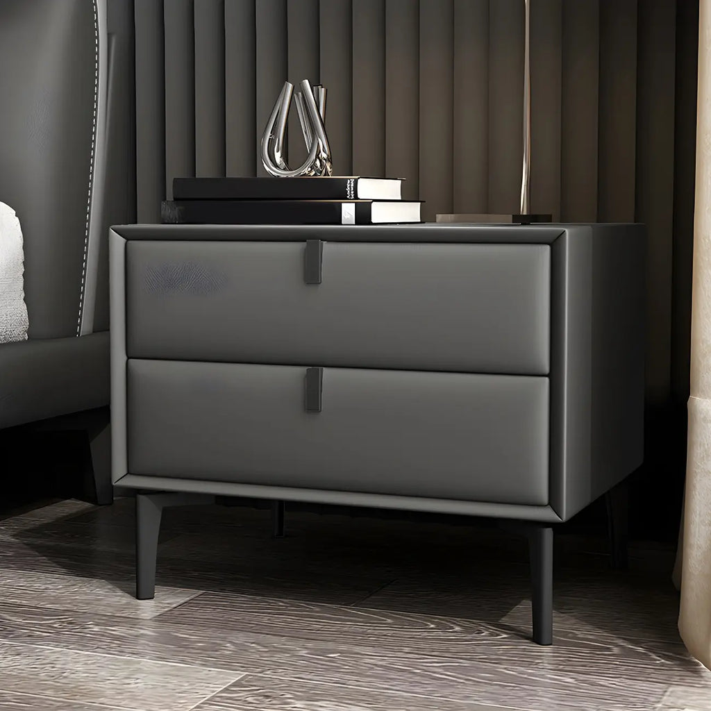 Table de chevet moderne en cuir noir avec tiroirs