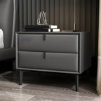 Table de chevet moderne en cuir noir avec tiroirs