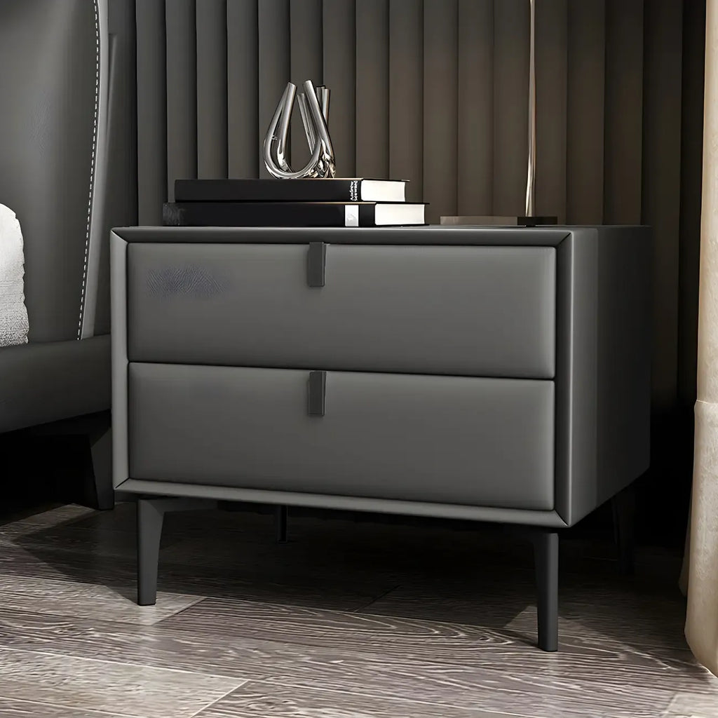 Table de chevet moderne en cuir noir avec tiroirs