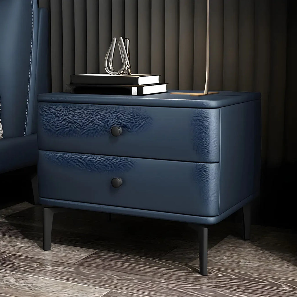 Table de chevet moderne en cuir noir avec tiroirs
