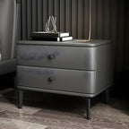Table de chevet moderne en cuir noir avec tiroirs