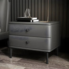 Table de chevet moderne en cuir noir avec tiroirs