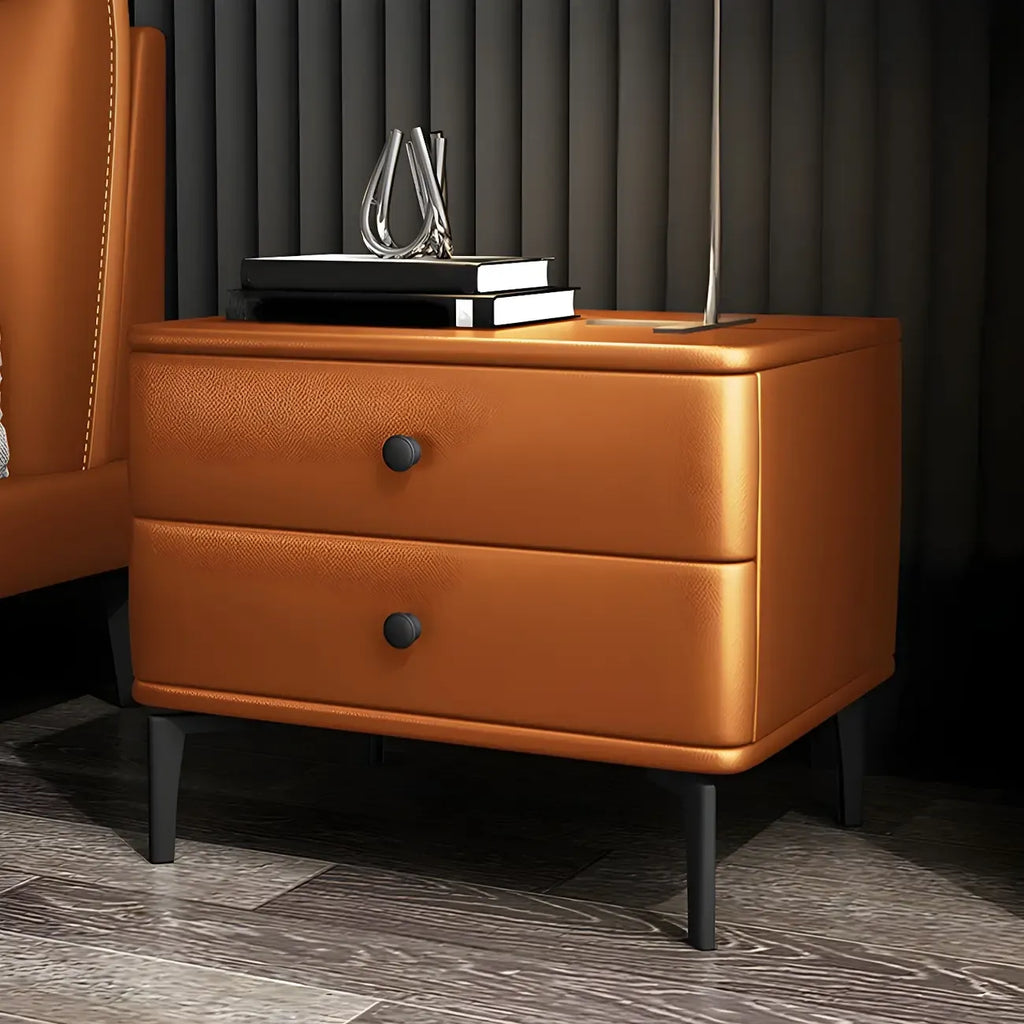 Table de chevet moderne en cuir noir avec tiroirs