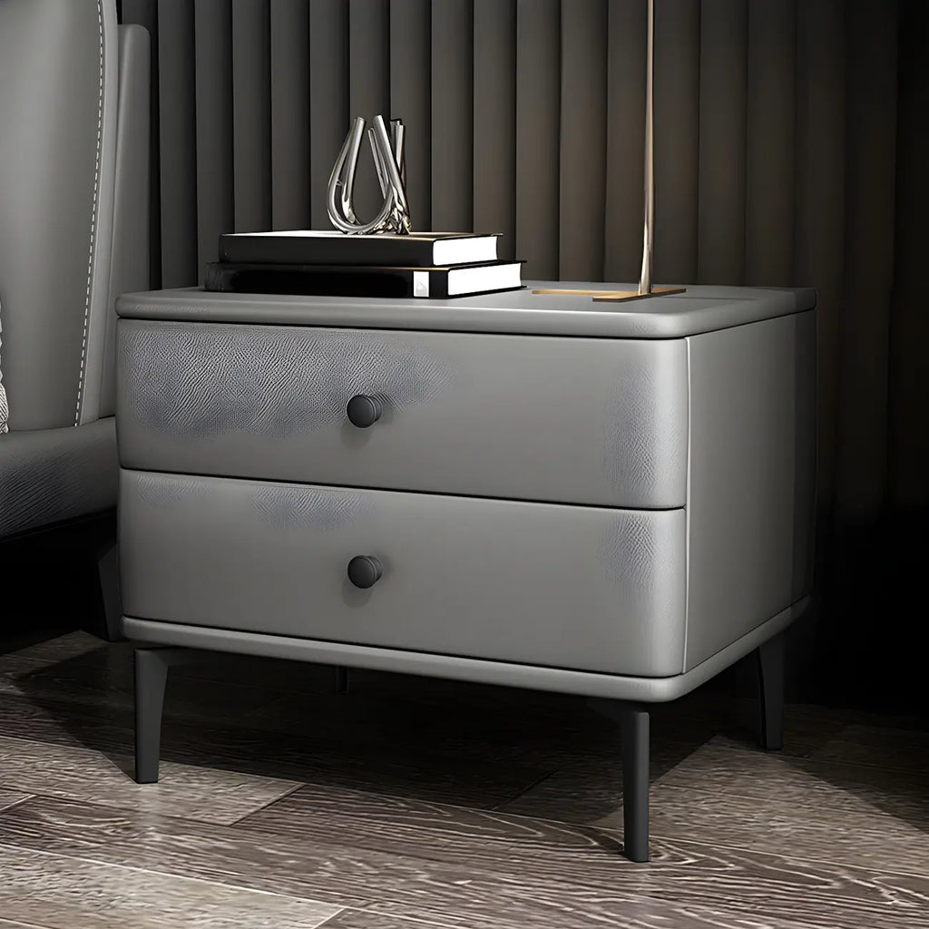 Table de chevet moderne en cuir noir avec tiroirs