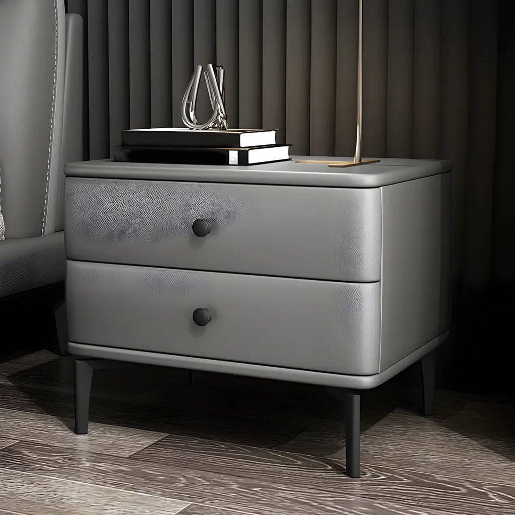 Table de chevet moderne en cuir noir avec tiroirs