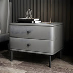 Table de chevet moderne en cuir noir avec tiroirs