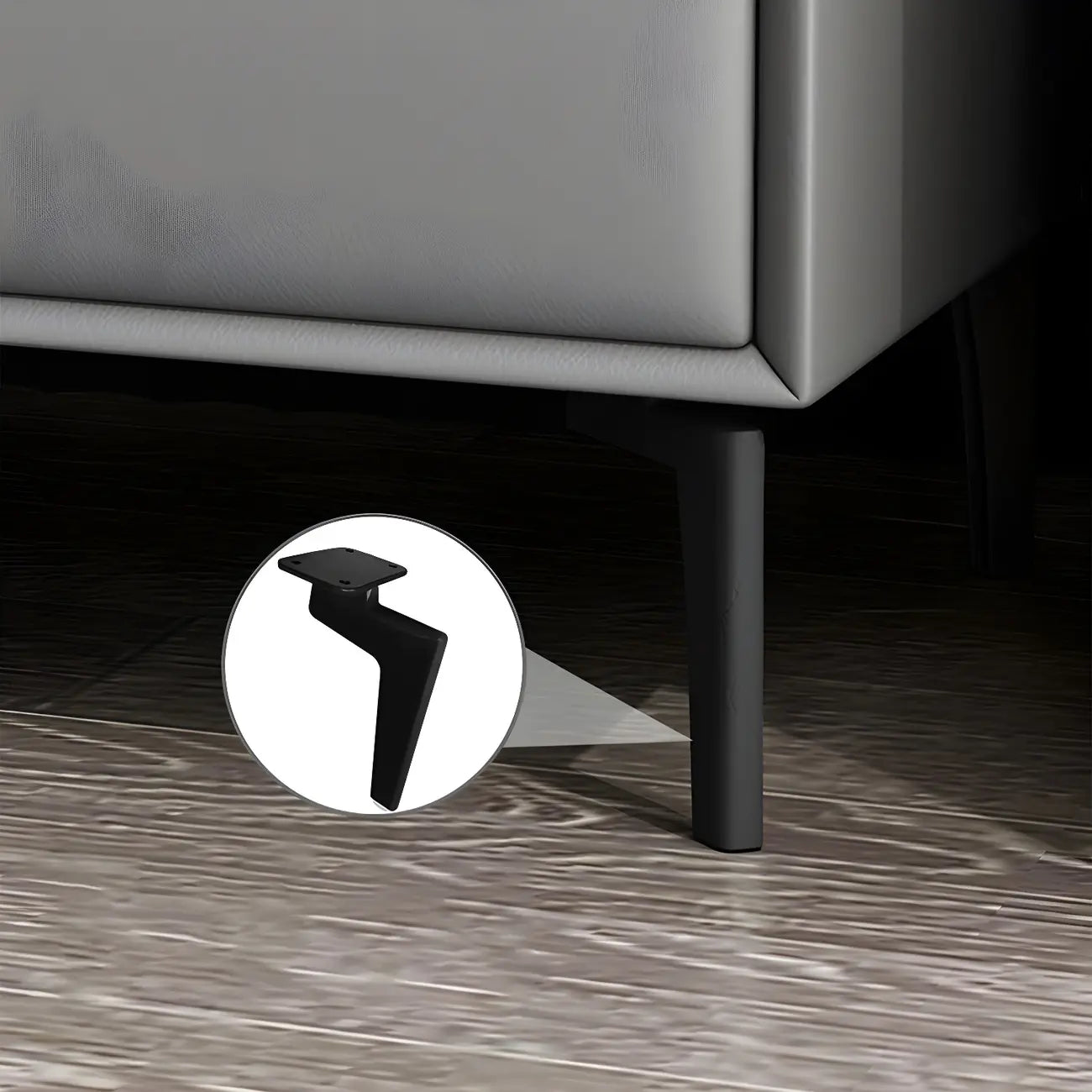 Table de chevet moderne en cuir noir avec tiroirs