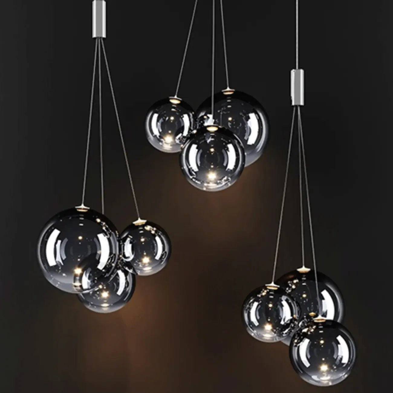Lustre miniature à 3 lumières LED avec boules en verre et design moderne