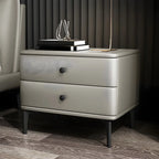 Table de chevet moderne en cuir noir avec tiroirs