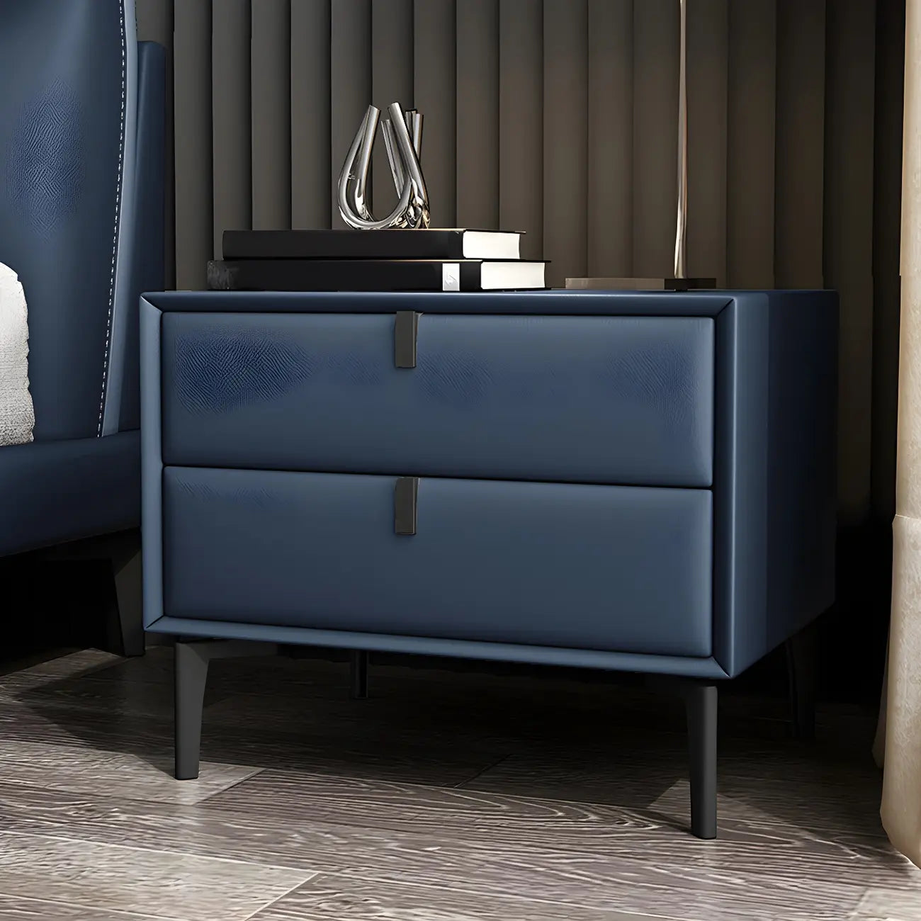 Table de chevet moderne en cuir noir avec tiroirs