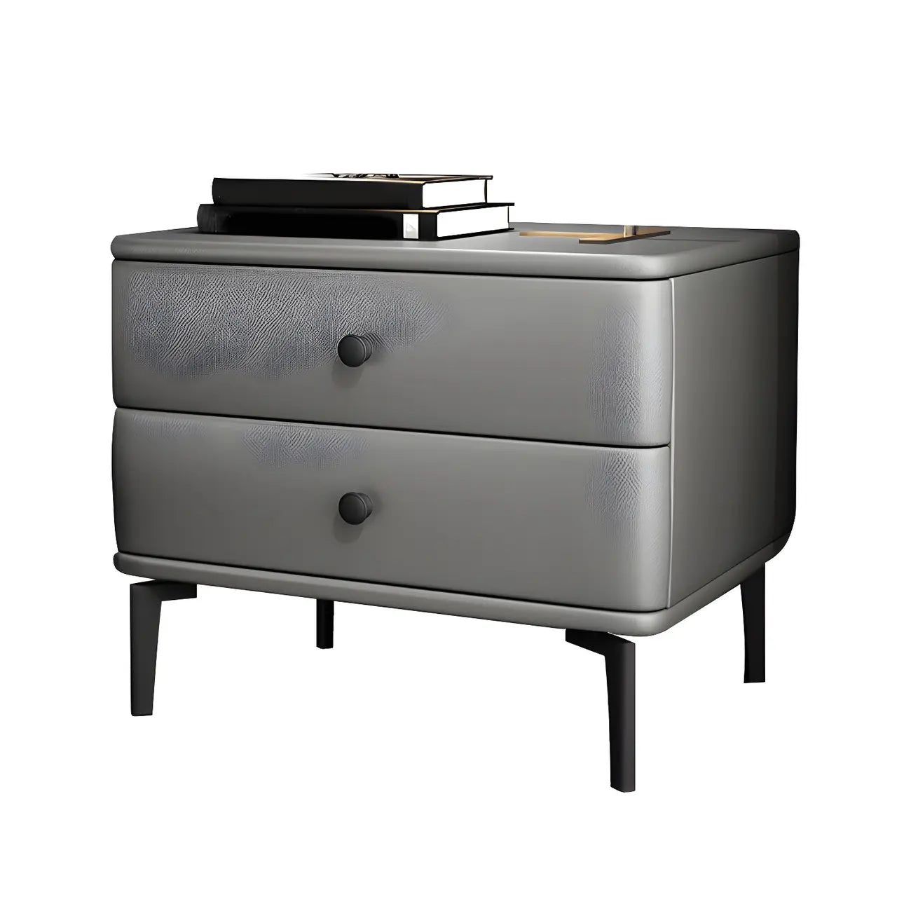 Table de chevet moderne en cuir noir avec tiroirs