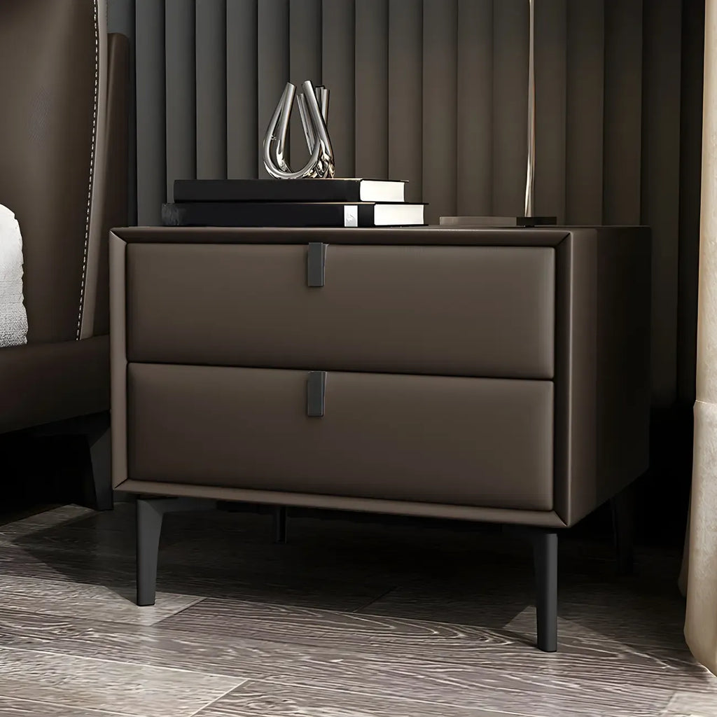 Table de chevet moderne en cuir noir avec tiroirs