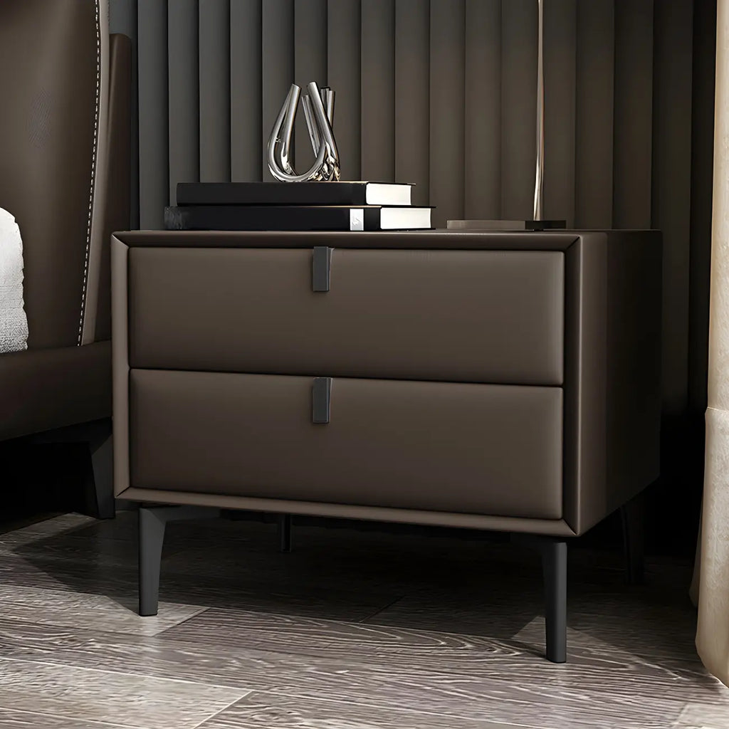 Table de chevet moderne en cuir noir avec tiroirs