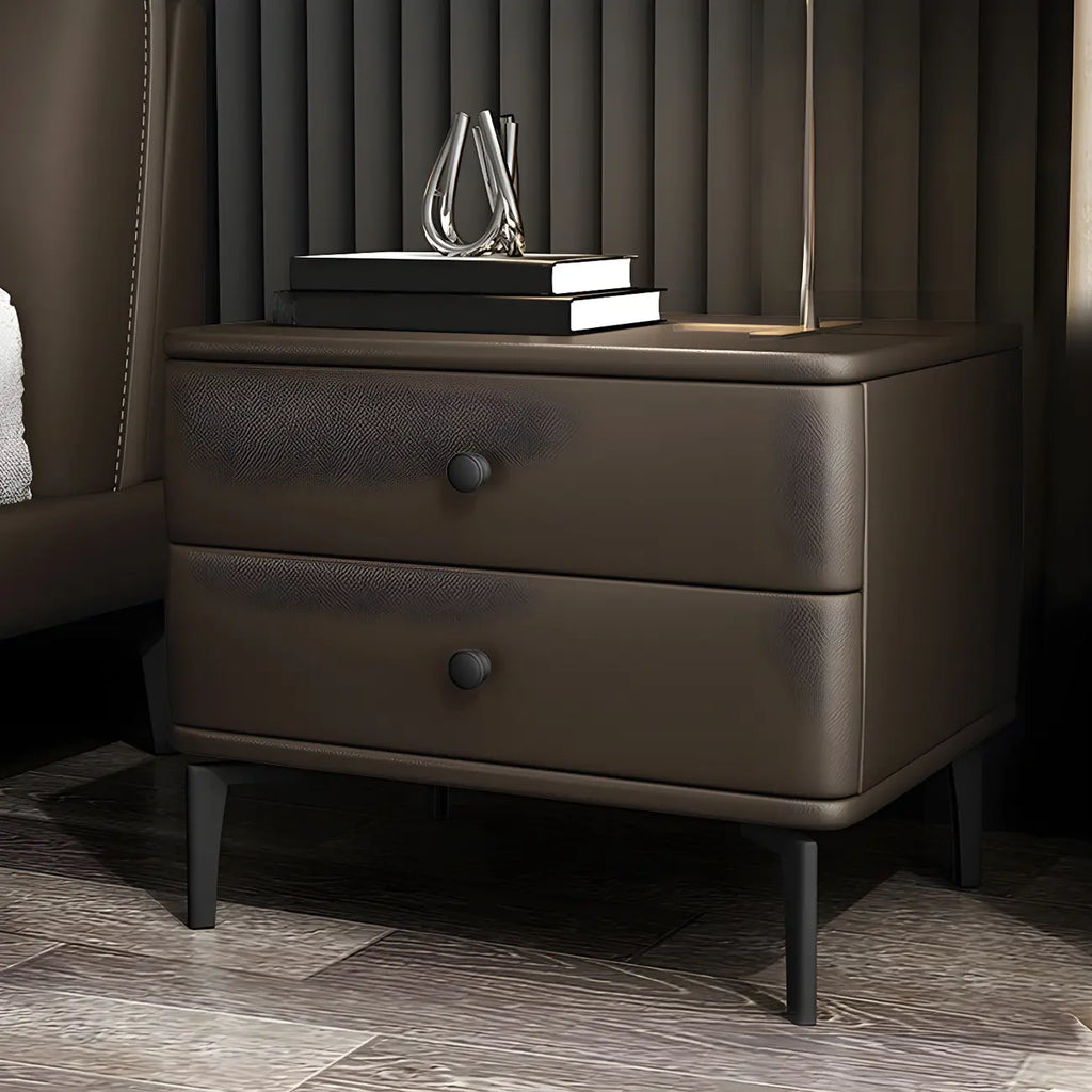 Table de chevet moderne en cuir noir avec tiroirs