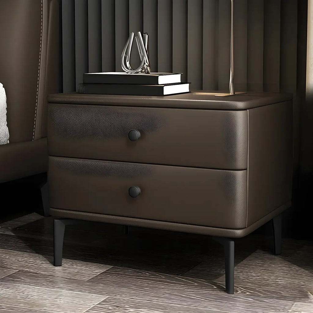 Table de chevet moderne en cuir noir avec tiroirs