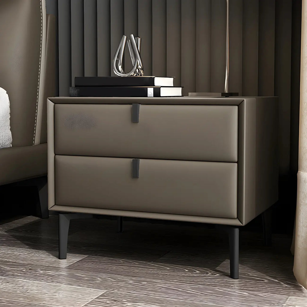 Table de chevet moderne en cuir noir avec tiroirs