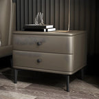Table de chevet moderne en cuir noir avec tiroirs