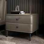 Table de chevet moderne en cuir noir avec tiroirs
