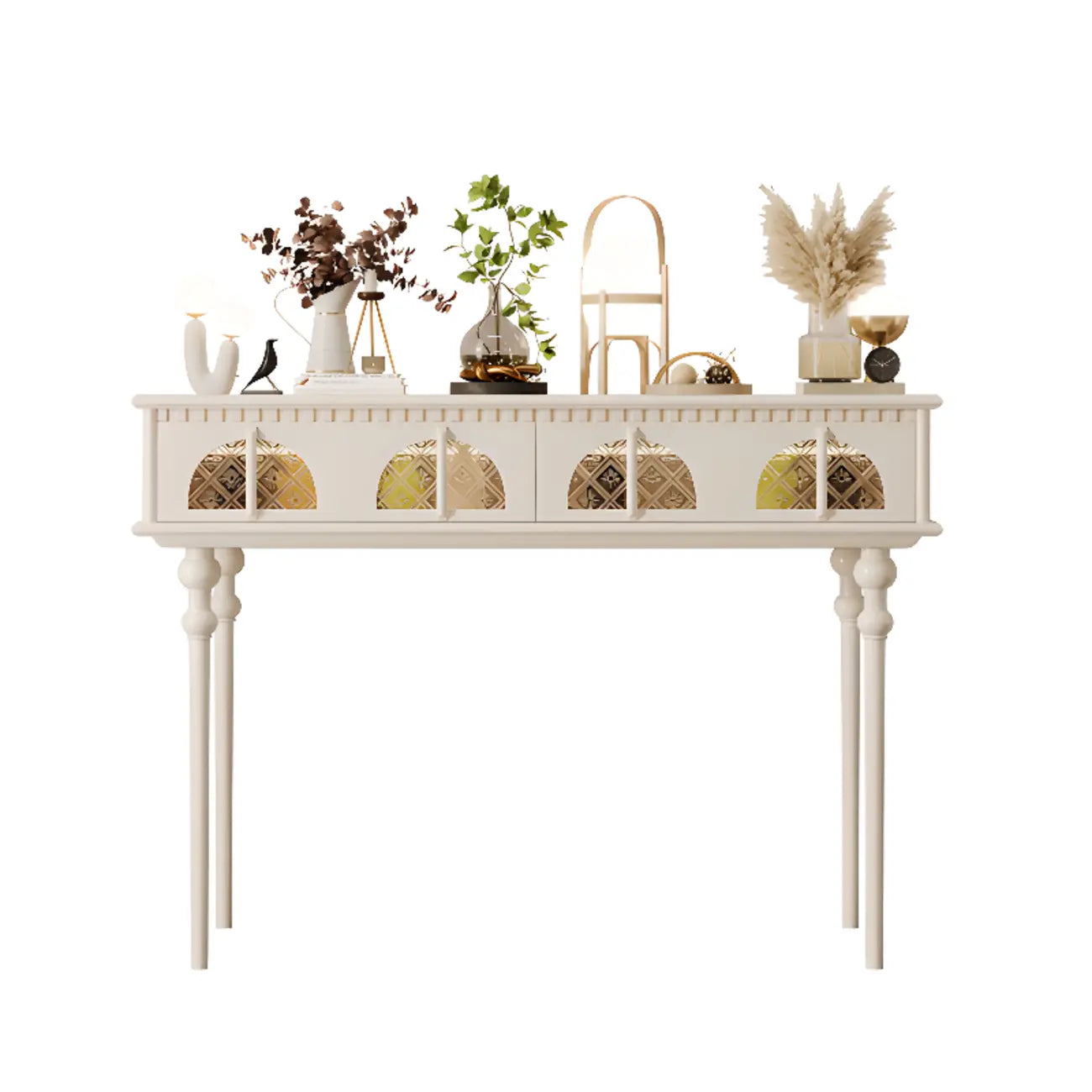 Console rectangulaire haute en bois avec tiroirs, idéale pour une entrée.