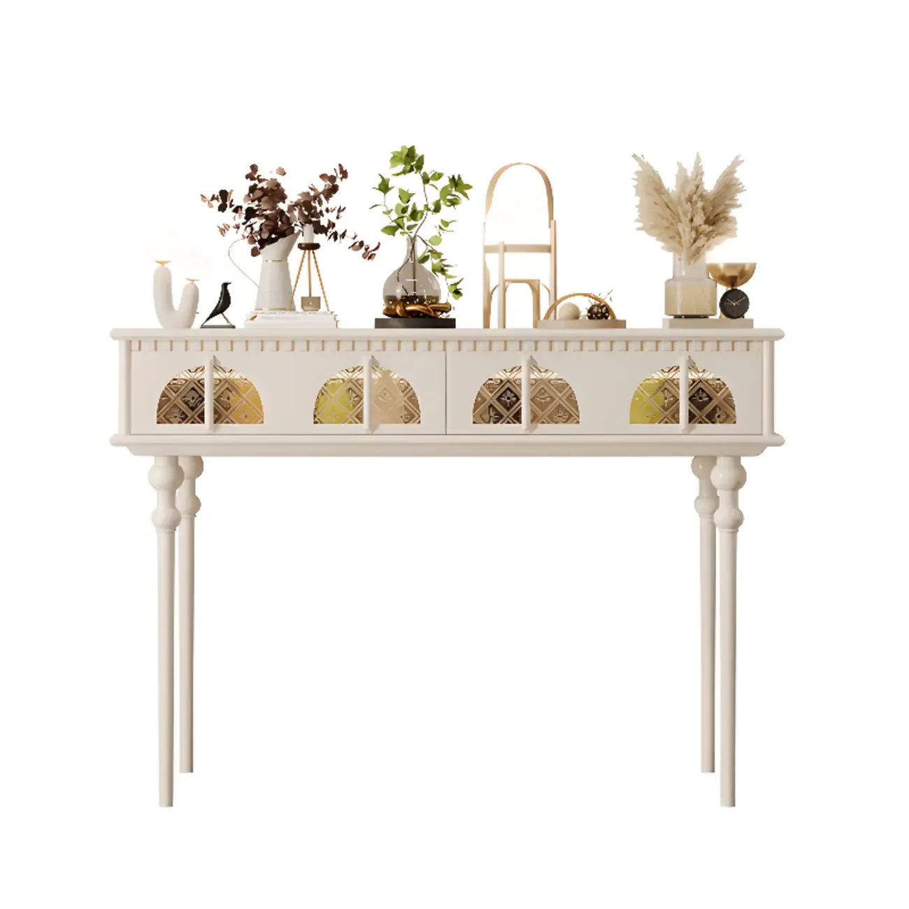 Console rectangulaire haute en bois avec tiroirs, idéale pour une entrée.