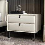 Table de chevet moderne en cuir noir avec tiroirs
