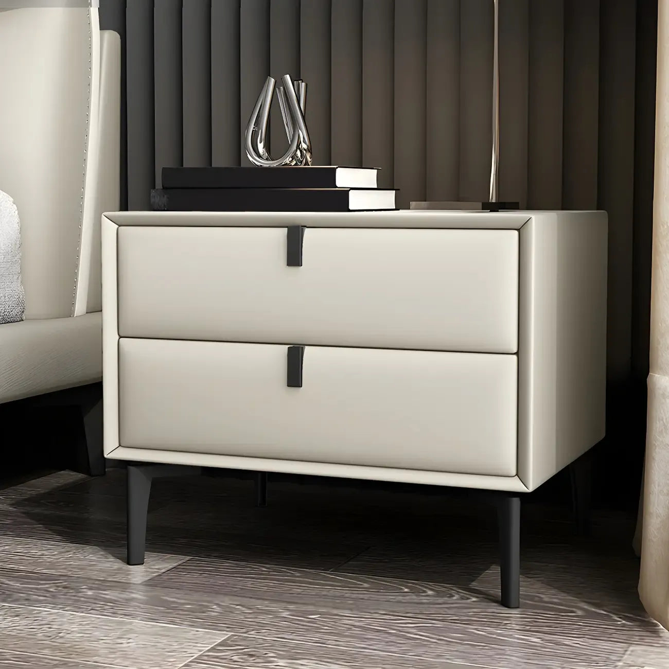 Table de chevet moderne en cuir noir avec tiroirs
