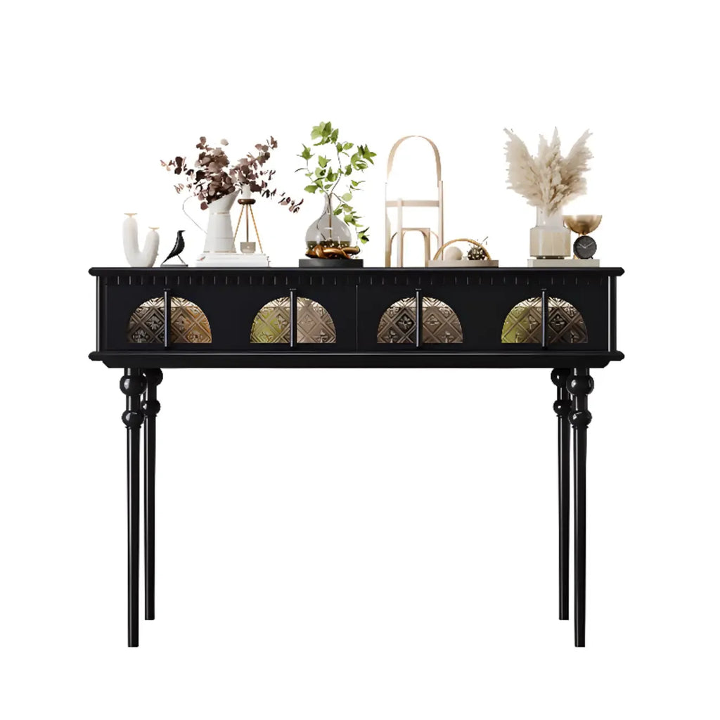 Console rectangulaire haute en bois avec tiroirs, idéale pour une entrée.