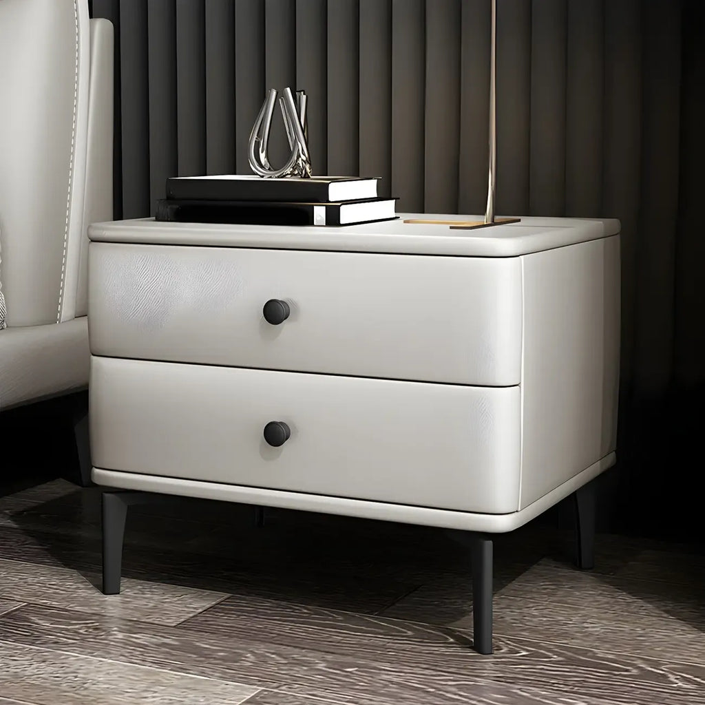 Table de chevet moderne en cuir noir avec tiroirs