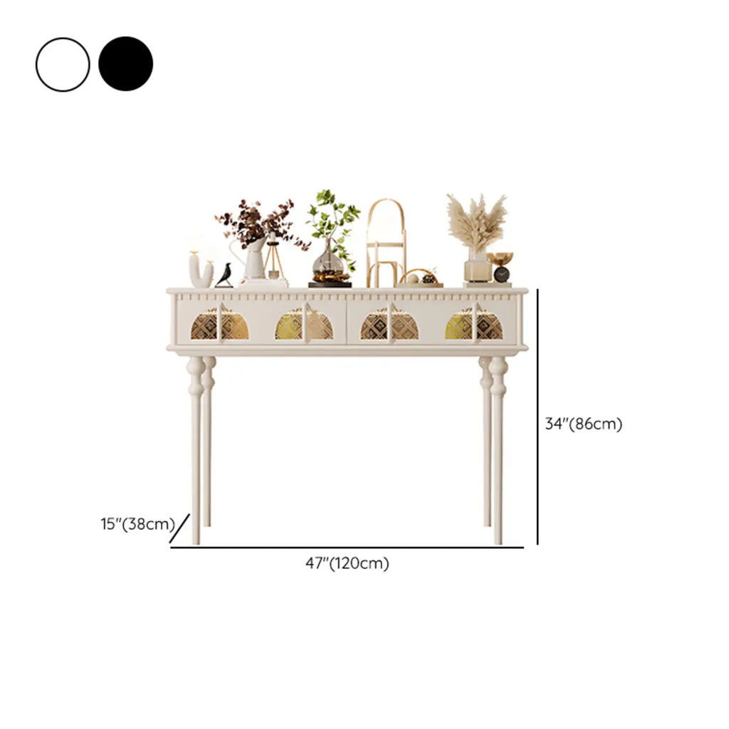 Console rectangulaire haute en bois avec tiroirs, idéale pour une entrée.