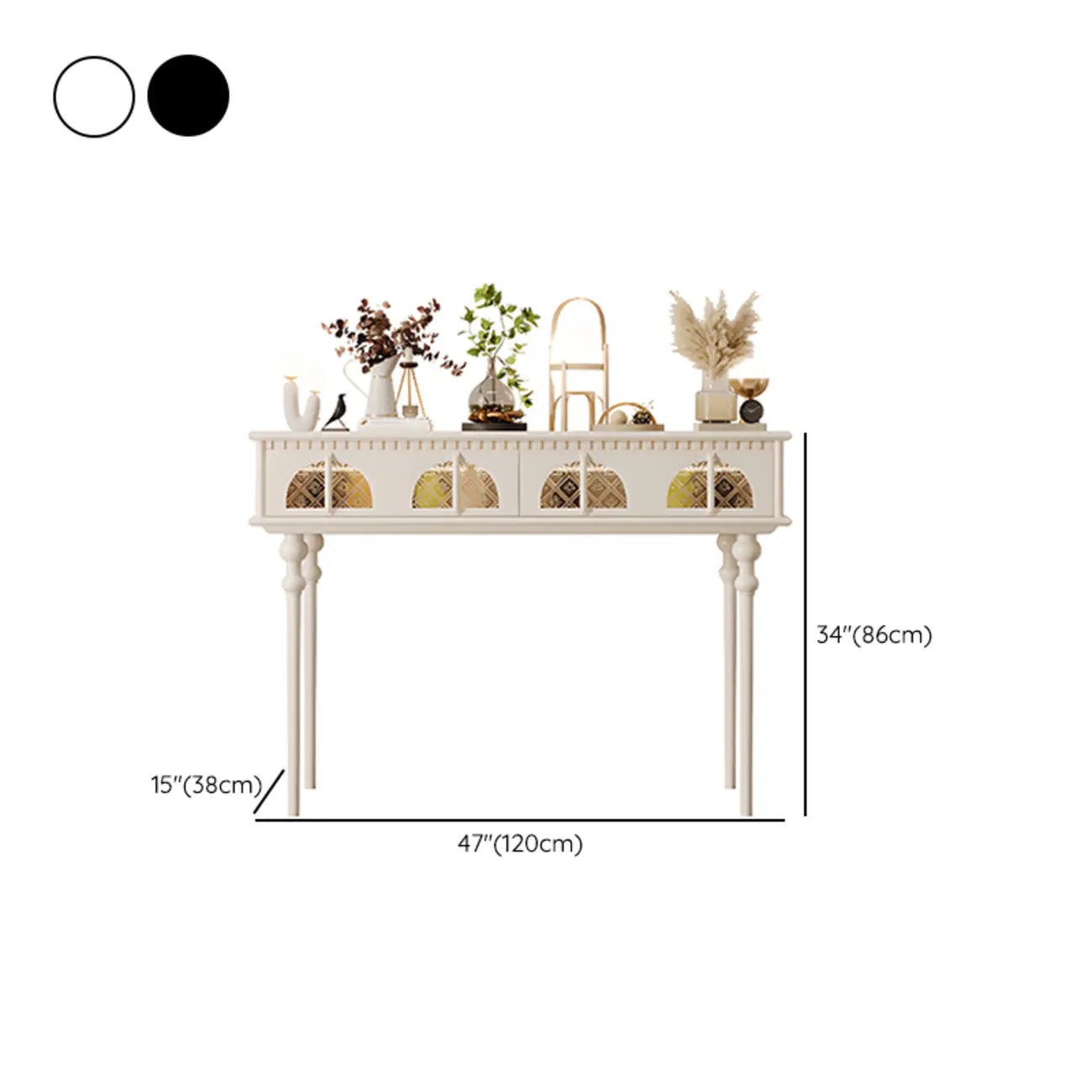 Console rectangulaire haute en bois avec tiroirs, idéale pour une entrée.