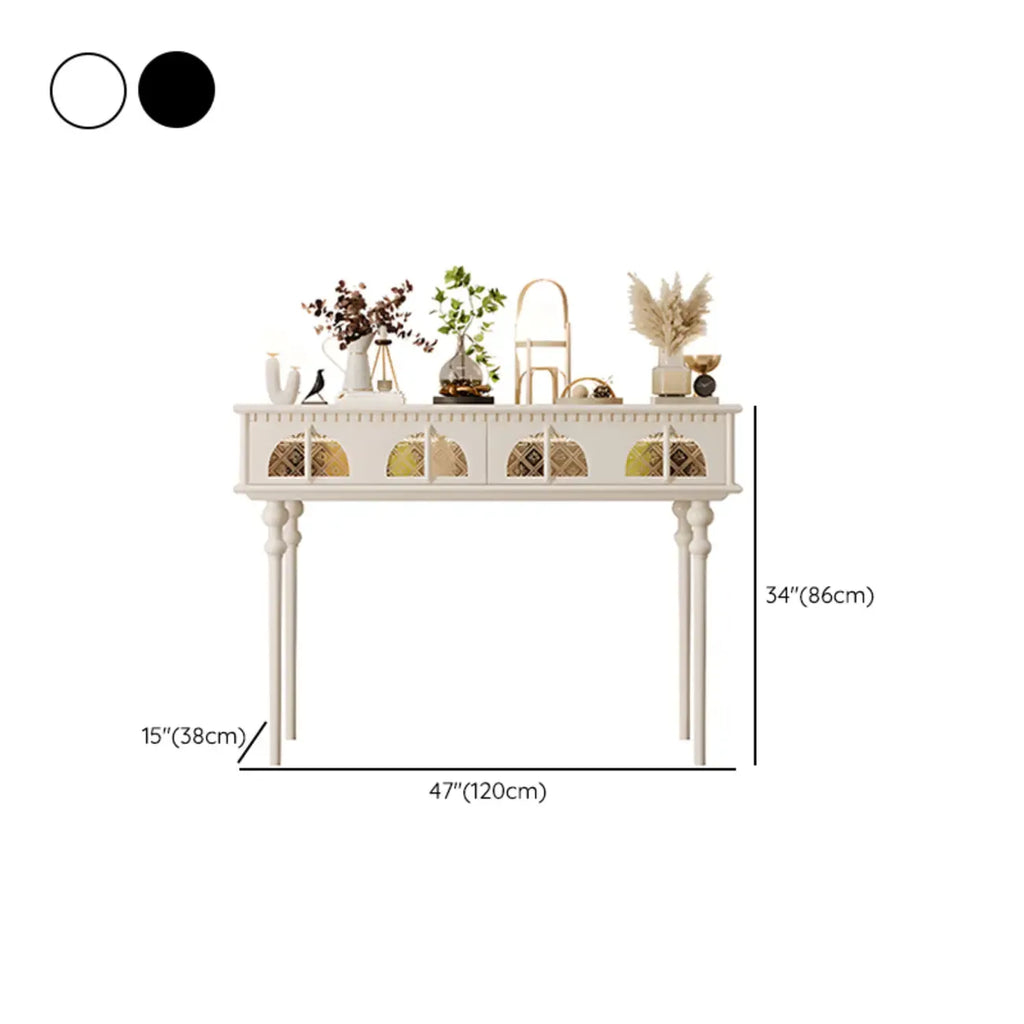 Console rectangulaire haute en bois avec tiroirs, idéale pour une entrée.