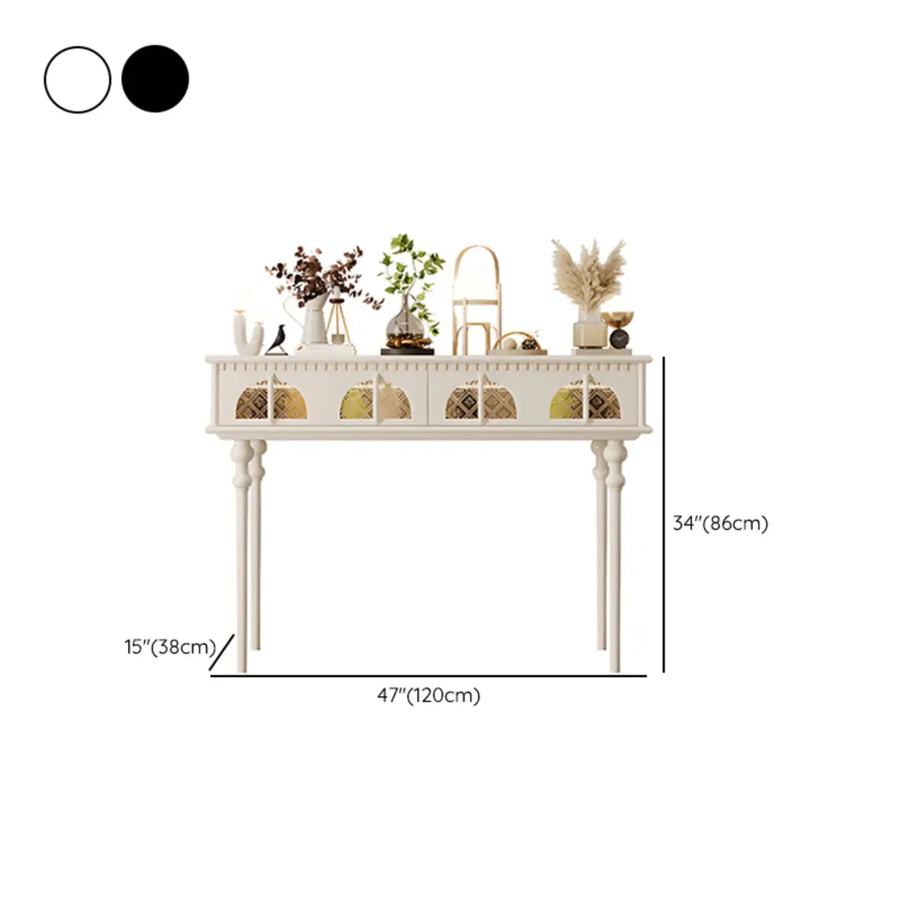 Console rectangulaire haute en bois avec tiroirs, idéale pour une entrée.
