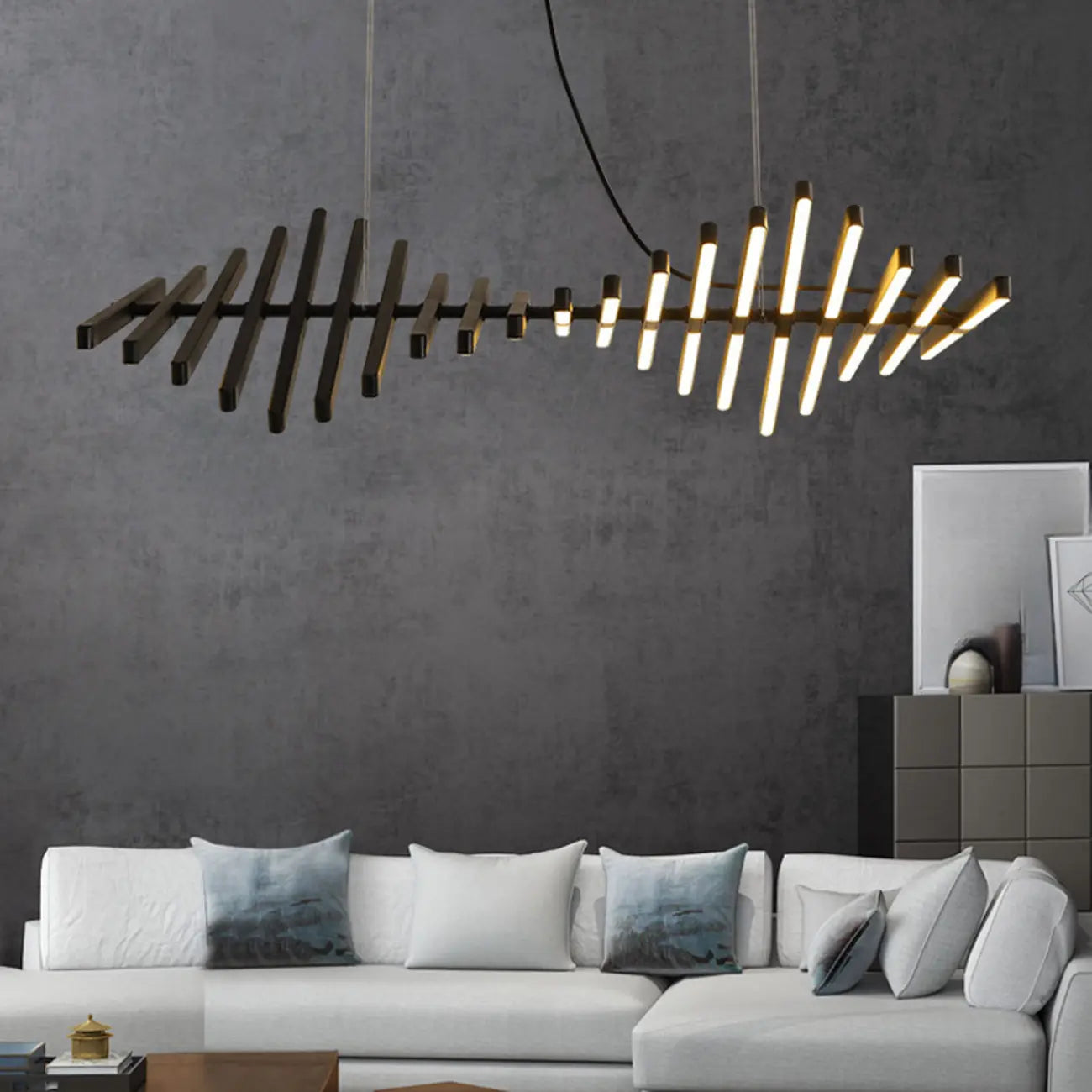 Suspension linéaire élégante en acrylique pour îlot de cuisine avec télécommande