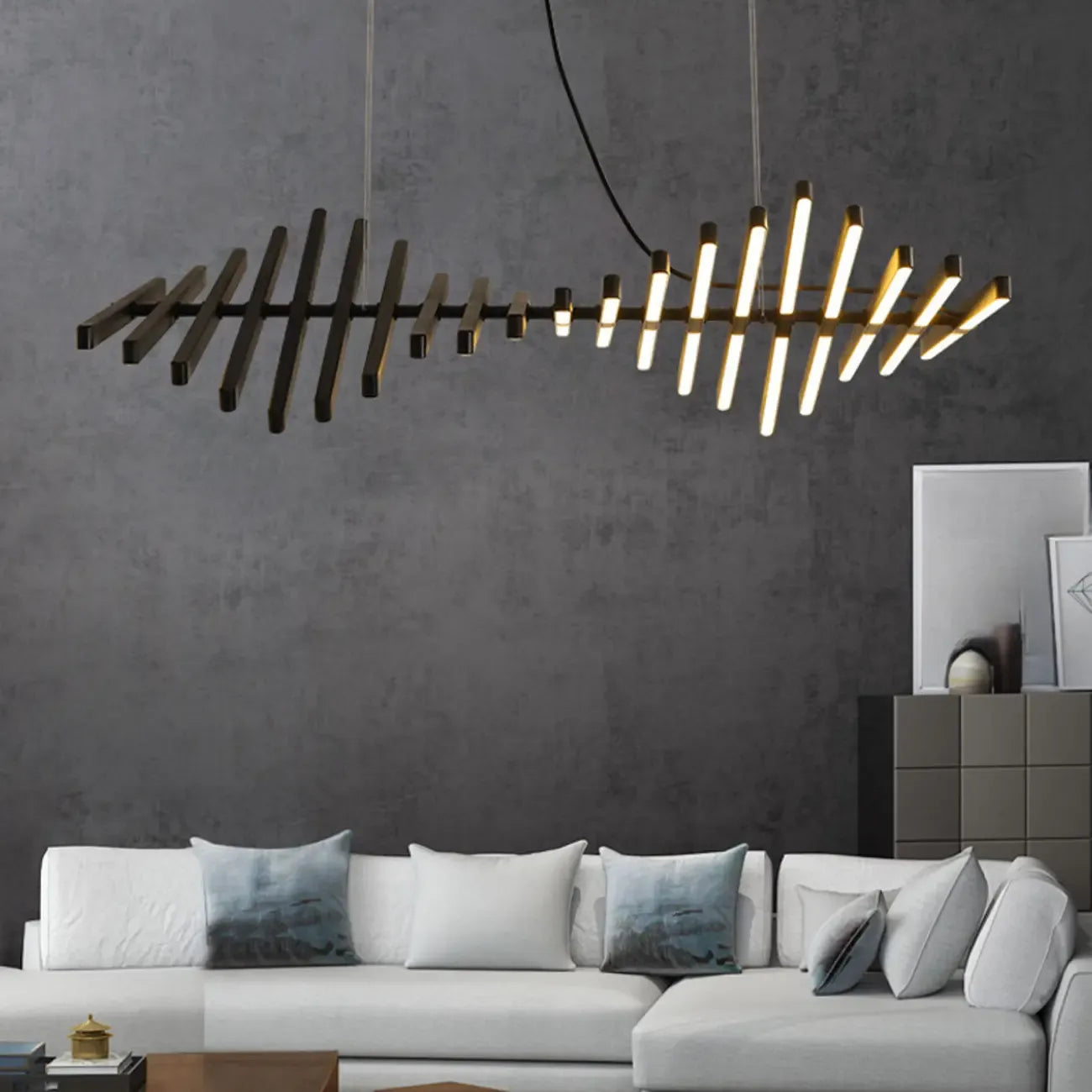 Suspension linéaire élégante en acrylique pour îlot de cuisine avec télécommande
