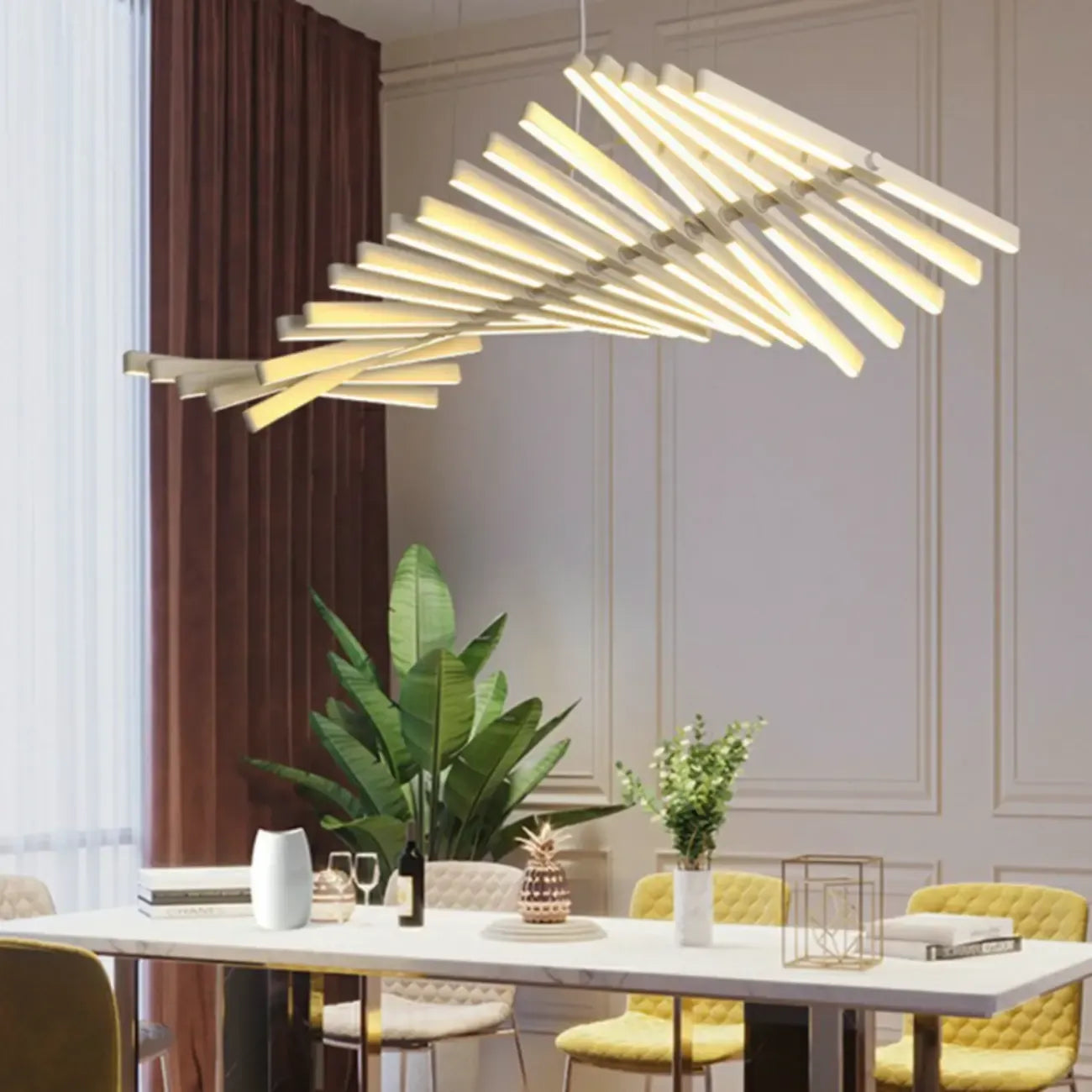 Suspension linéaire élégante en acrylique pour îlot de cuisine avec télécommande