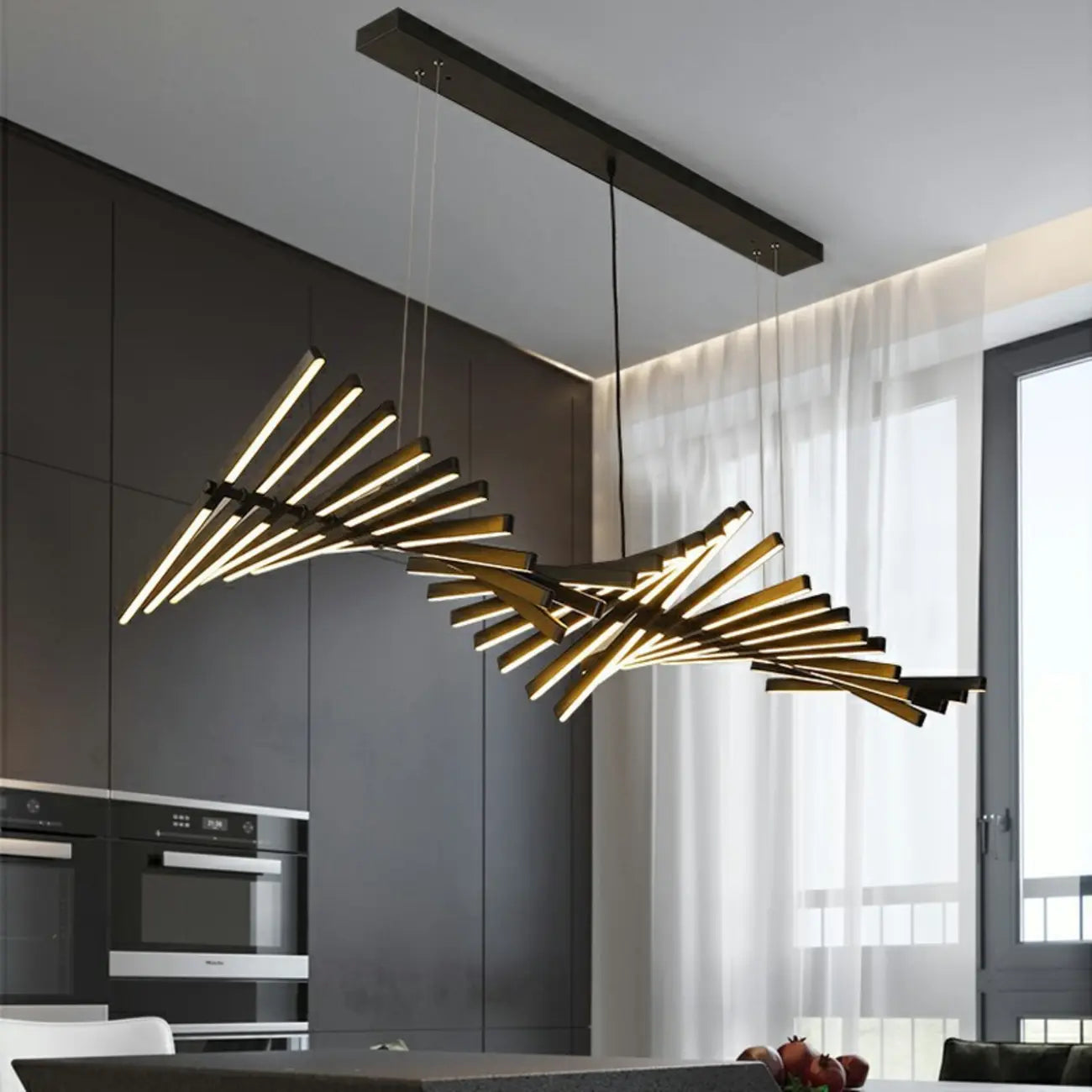 Suspension linéaire élégante en acrylique pour îlot de cuisine avec télécommande