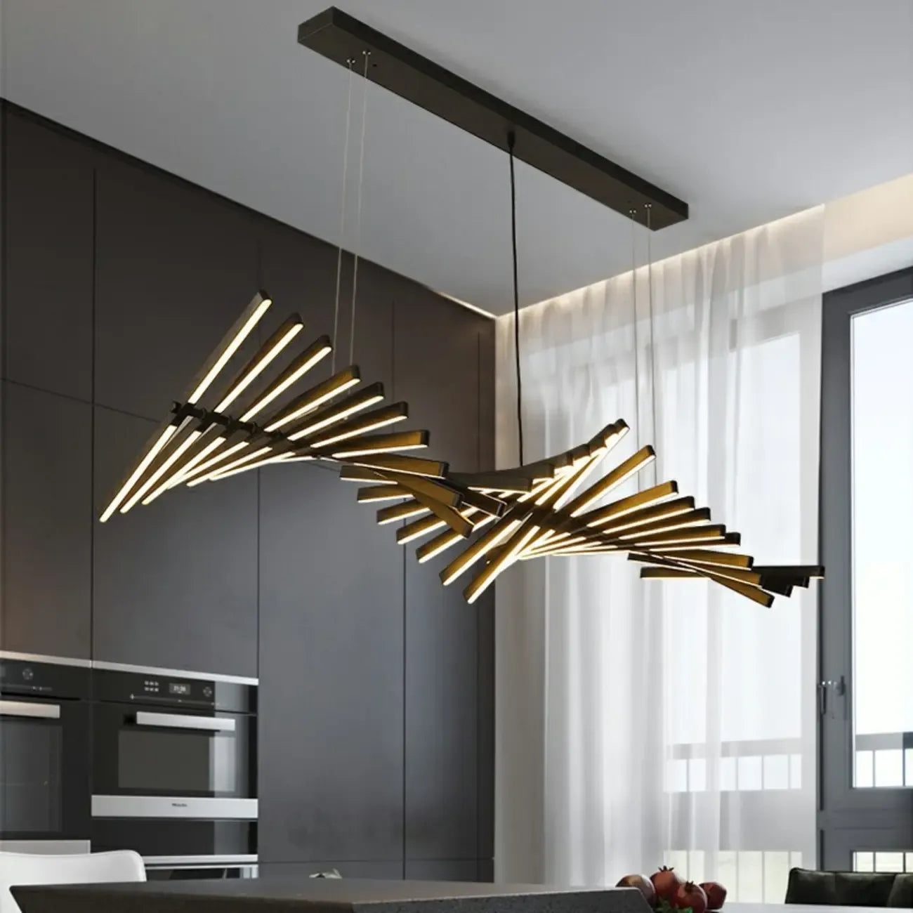 Suspension linéaire élégante en acrylique pour îlot de cuisine avec télécommande
